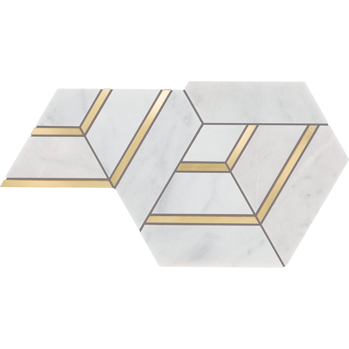 Daltile Lavaliere Alluring White/Brass 12-in x 14-in Honed Natural stone Marble Marble look Multi-shaped Mosaic Wall Tile product image