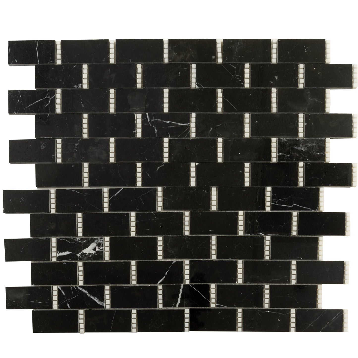 Apollo Tile Noir Luxe Black, White 12-in x 13-in Polished Natural stone Marble Brick look Mosaic Floor and Wall Tile product image