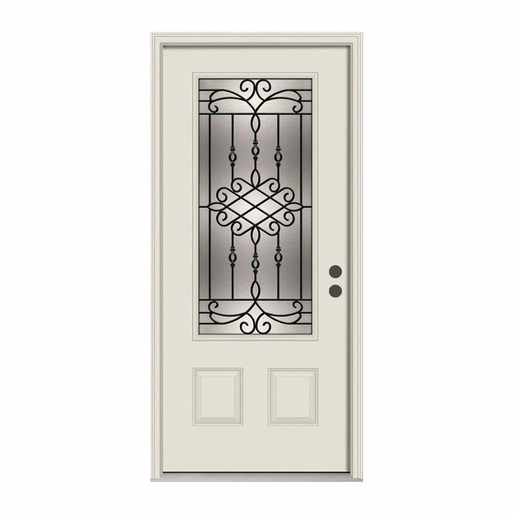 36 in. x 80 in. 3/4 Lite Sanibel Primed Steel Prehung Left-Hand Inswing Front Door w/Brickmould - Super Arbor
