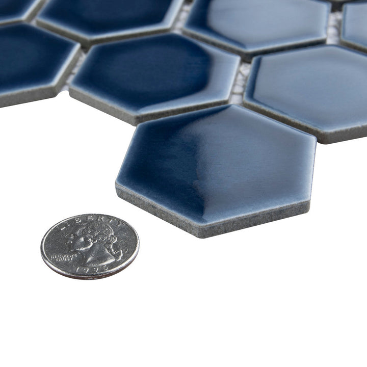 Merola Tile Hudson Due Hex 2 in. Denim Blue 11 in. x 12 in. Porcelain Mosaic (9.97 sq. ft. / Case)