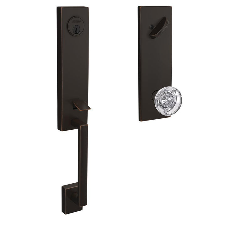 Custom Century Aged Bronze 3/4 Trim Single Cylinder Door Handleset with Hobson Glass Door Knob - Super Arbor