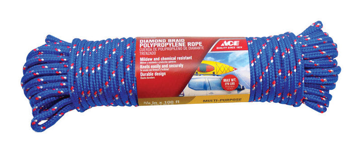 Ace 3/8 in. Diameter x 100 ft. Blue Diamond-Braided Polypropylene Rope