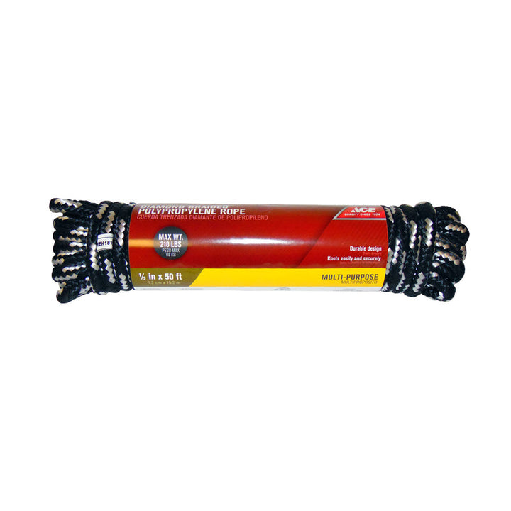 Ace 1/2 in. D x 50 ft. L Diamond Braided Polypropylene Rope, Assorted