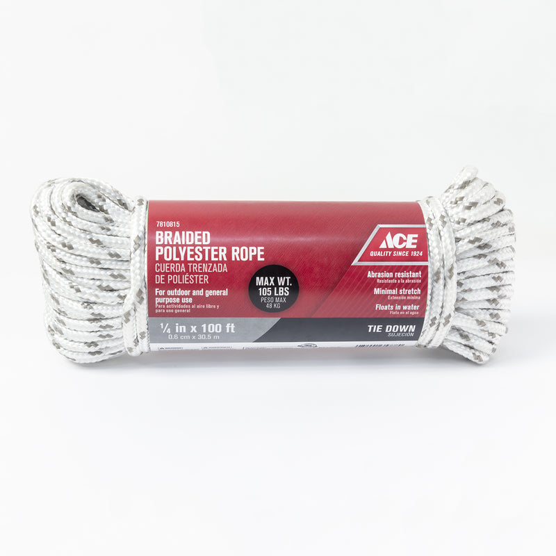 Ace 1/4 in. x 100 ft Gray/White Diamond-Braided Polyester Rope
