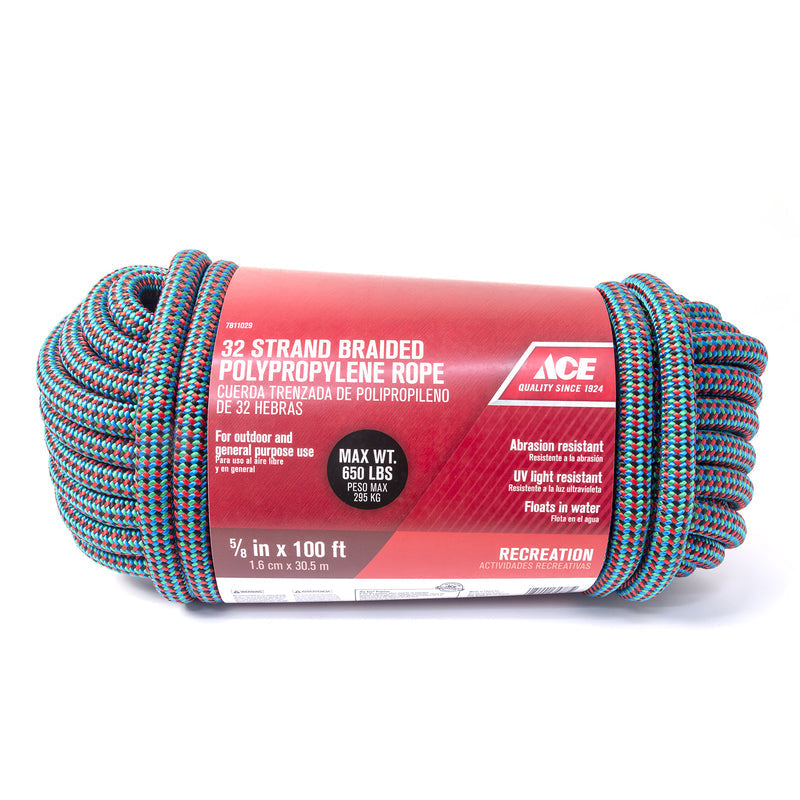 Ace 5/8 in. D x 100 ft Blue/Green Diamond Braided Polypropylene Rope