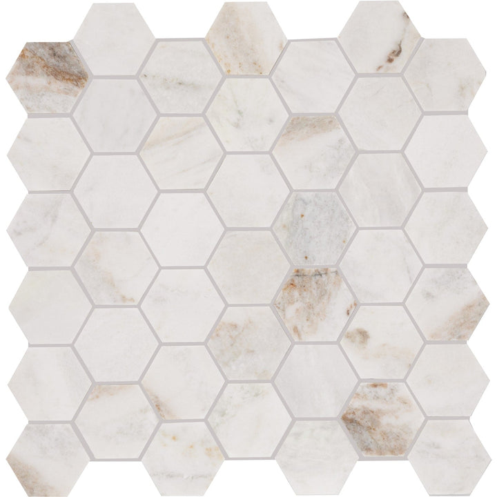Daltile Marble Daphne White 12-in x 13-in Honed Natural stone Marble Marble look Hexagon Mosaic Floor and Wall Tile product image