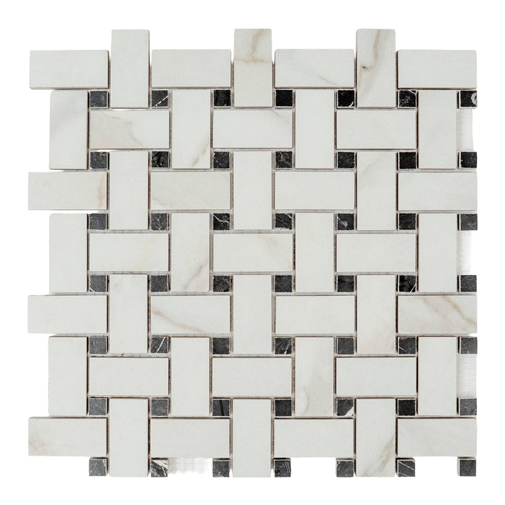Apollo Tile Regalia Ivory White, Black 12-in x 12-in Matte Porcelain Encaustic Basketweave Mosaic Floor and Wall Tile product image