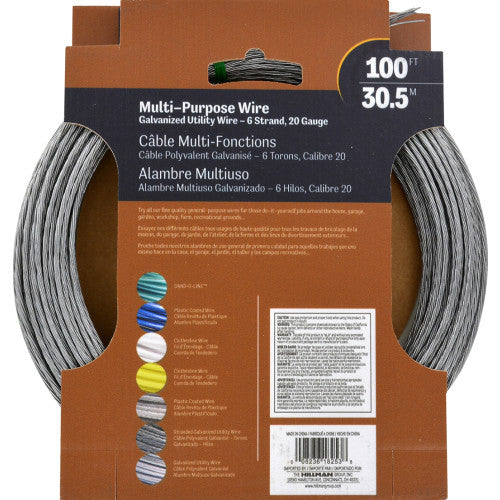 Hillman 6-Strand 20-Gauge Galvanized Steel Utility Wire, 100 ft