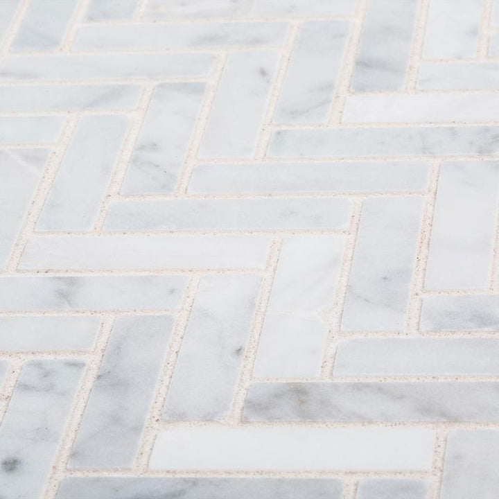 Jeffrey Court Jet Stream White Herringbone 10 in. x 11 in. x 8 mm Honed Marble Stone Mosaic Wall/Floor Tile