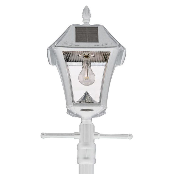 Baytown II Bulb White Resin Solar Warm-White Integrated LED Outdoor Post Light and Lamp Post with EZ-Anchor Base