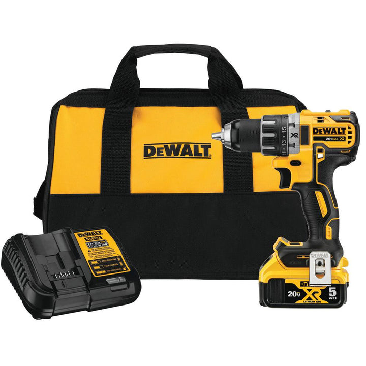 20-Volt MAX XR Lithium-Ion Brushless Cordless 1/2 in. Drill/Driver with 5 Ah Battery, Charger and Tool Bag - Super Arbor