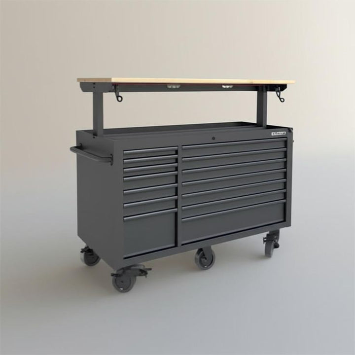 Husky 62 in. Heavy Duty Matte Black Mobile Workbench with Adjustable Height Wood Top