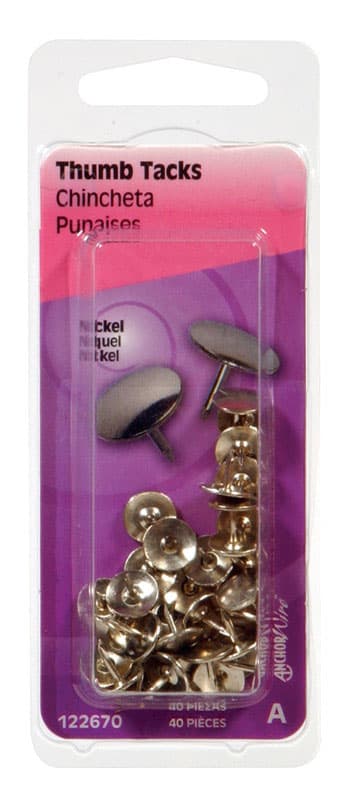 Hillman Push Pins, Nickel Steel Thumb Tacks, 5/16 in, 40 Pack