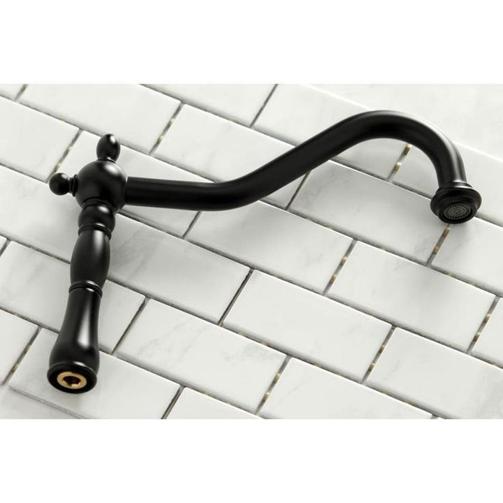 Kingston Brass Heritage Matte Black 2-Handle Deck-Mount Bridge Handle Kitchen Faucet