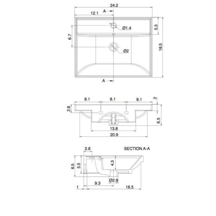 Nameeks ML Wall Mounted Vessel Bathroom Sink in White with 3 Faucet Holes