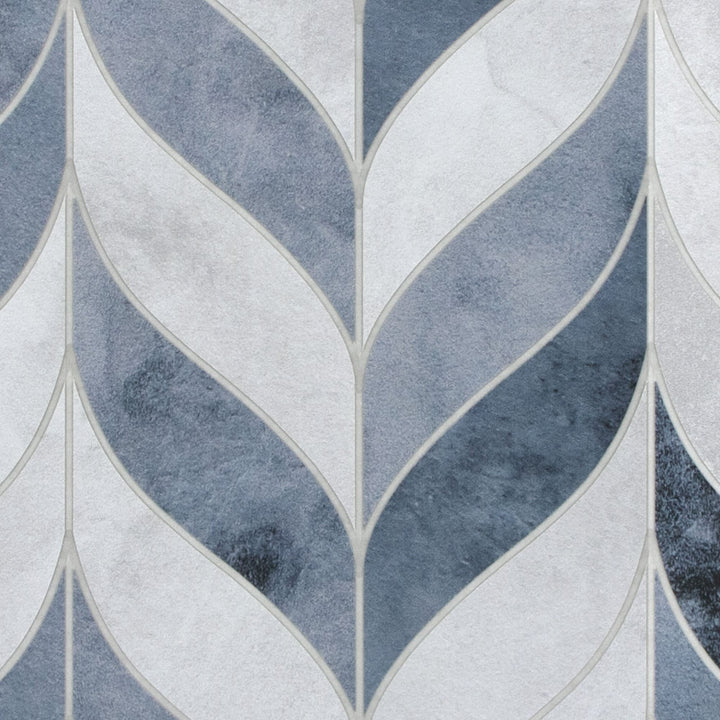SUNWINGS Leaf Waterjet Blue Cement 11-in x 12-in Matte Composite Cement look Peel and stick Mosaic Wall Tile product image
