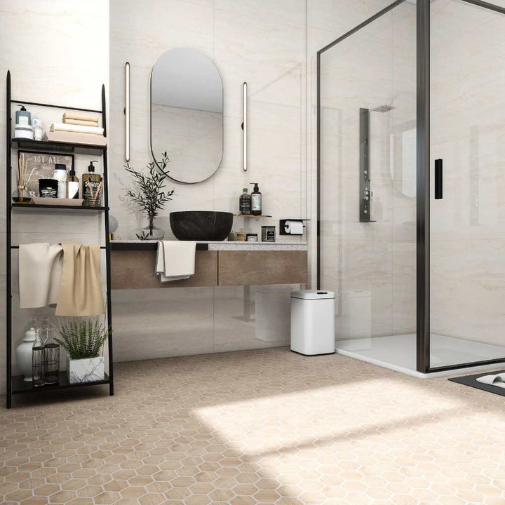 The Tile Life Daintree Miel 3-in x 3-in Matte Glass Wood look Hexagon Mosaic Floor and Wall Tile product image