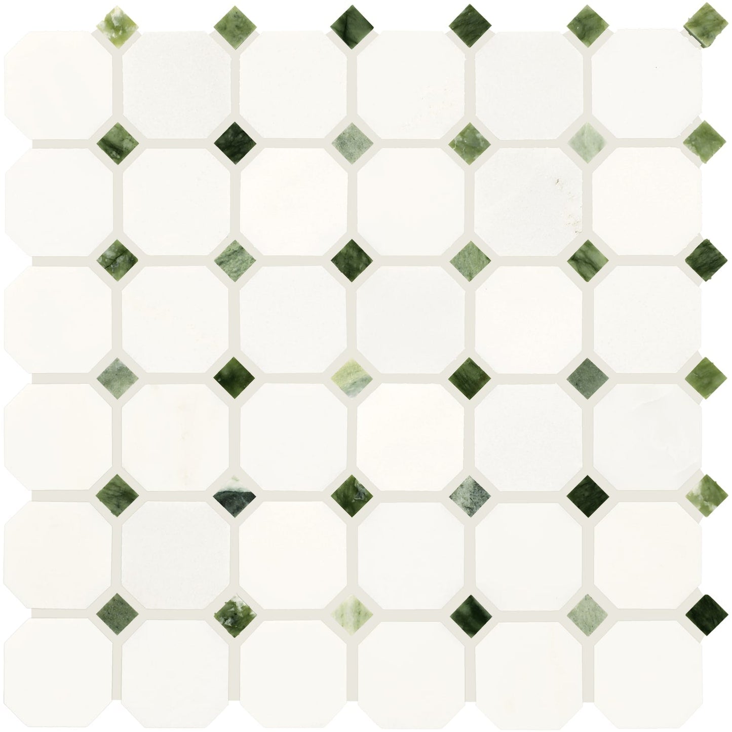 Daltile Genuine Stone White With Sage 12-in x 12-in Honed Natural stone Marble Marble look Octagon Mosaic Floor and Wall Tile product image
