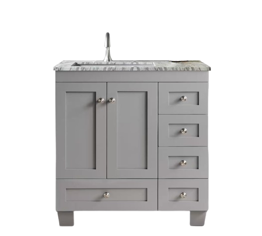 Eviva Happy 28 in. W x 18 in. D x 34 in. H Bathroom Vanity in Gray with White Carrara Marble Top and White Undermount Sink