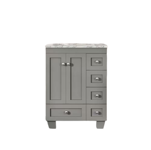 Eviva Happy 24 in. W x 18 in. D x 34 in. H Gray Bathroom Vanity with White Carrara Marble Top and White Undermount Sink