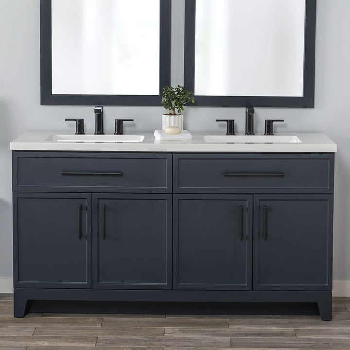 Style Selections Potter 60-in Blue Double Sink Bathroom Vanity with White Cultured Marble Top