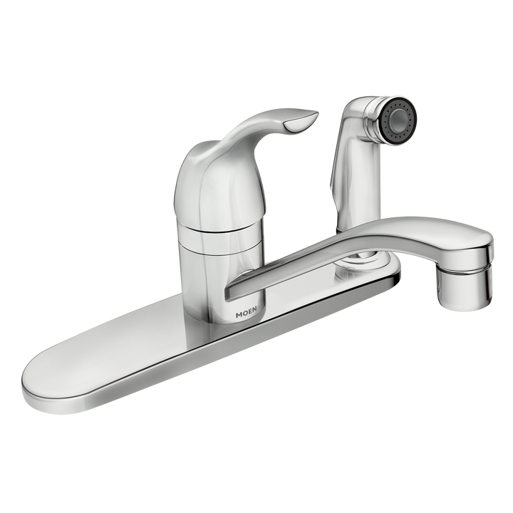 Moen Adler Single-Handle Low Arc Standard Kitchen Faucet with Side Spray, Chrome