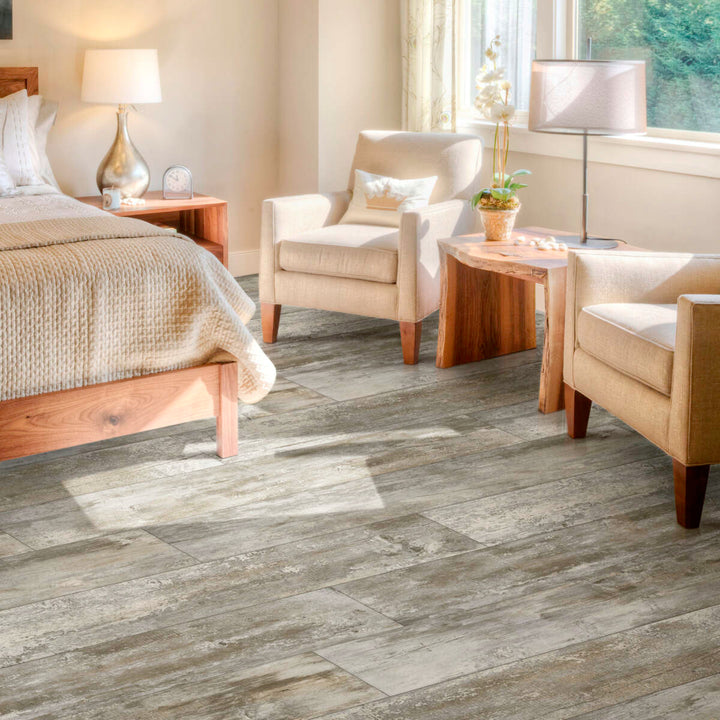 Congoleum AirStep Advantage Reminisce First Snowfall 12-ft Wide Cut-to-Length Wood-Look Low-Gloss Sheet Vinyl Flooring