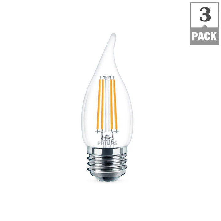 Philips 40-Watt Equivalent B11 Dimmable Edison LED Candle Light Bulb, Glass Bent Tip, Medium Base, Daylight 5000K (3-Pack)