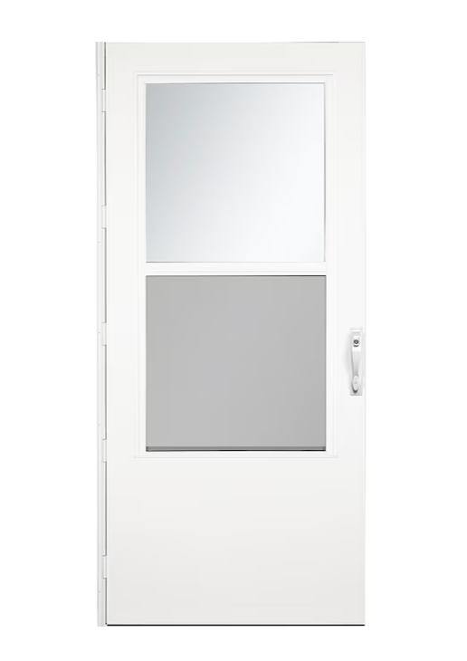 LARSON West Point 30-in x 81-in White Mid-view Self-storing Wood Core Storm Door with White Handle