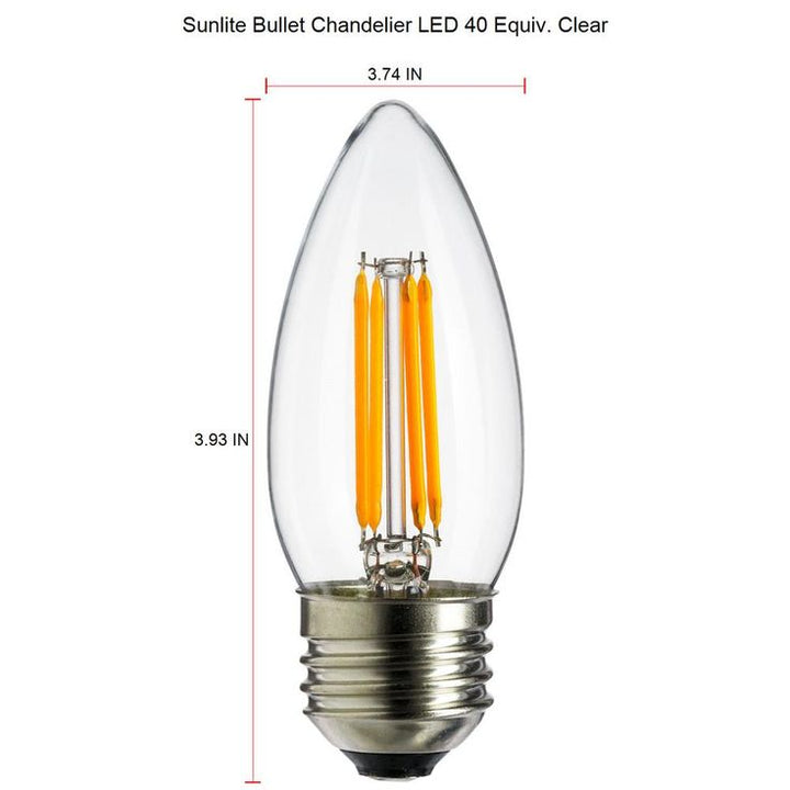 Sunlite 40-Watt Equivalent B11 Vintage Filament Chandelier LED Light Bulb in Warm White, 2700K (4-Pack)