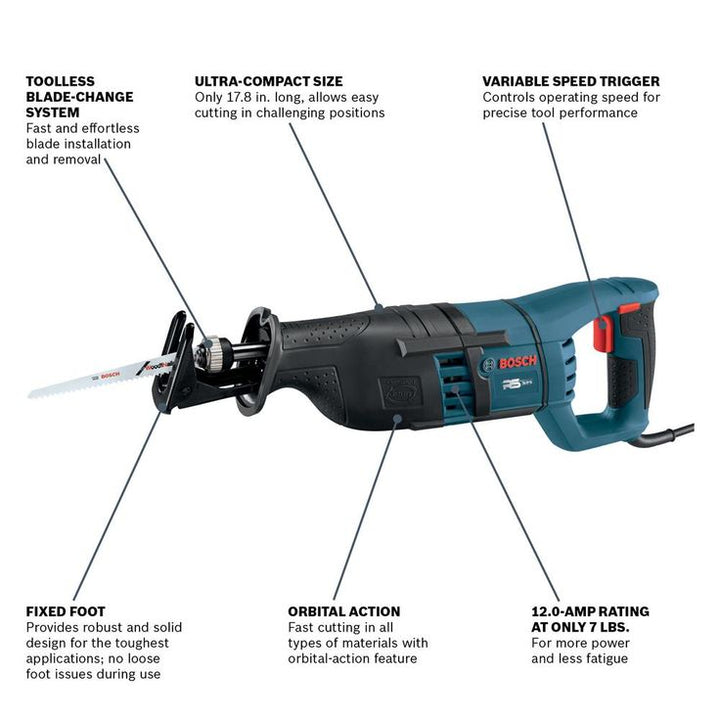 12 Amp Corded 1 in. Variable Speed Compact Reciprocating Saw with All-Purpose Saw Blade and Carrying Case