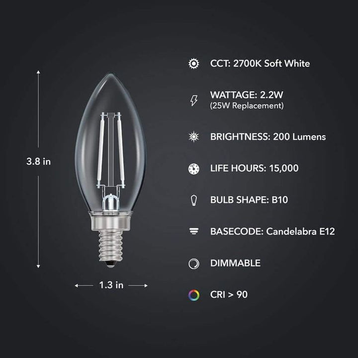 Feit Electric 25-Watt Equivalent B10 Dim Candelabra Clear Glass Vintage Eidson LED Light Bulb with Spiral Filament Daylight (4-Pack)