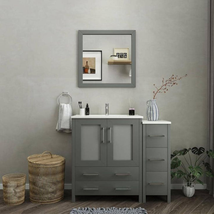 Vanity Art Brescia 42 in. W x 18 in. D x 36 in. H Bathroom Vanity in Grey with Single Basin Vanity Top in White Ceramic and Mirror