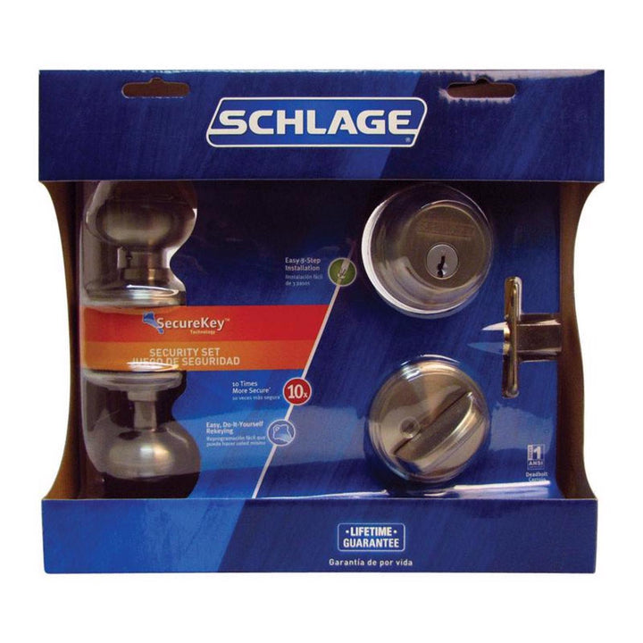 Schlage Georgian Satin Nickel Knob and Single Cylinder Deadbolt, ANSI Grade 2, 1-3/4 in.