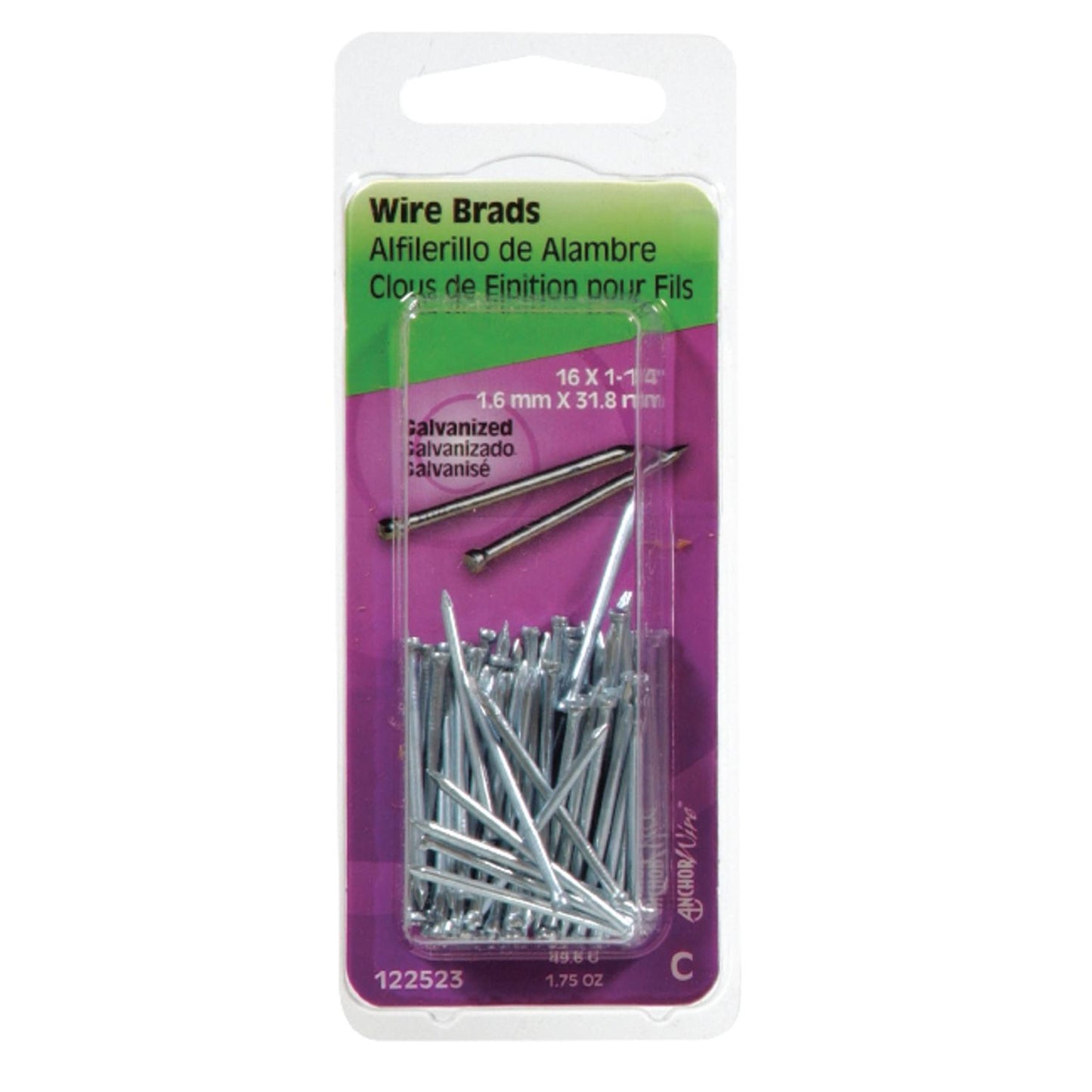 Hillman 16 Ga x 1-1/4 in Galvanized Steel Brad Nails, 1 Pack, 1.75 oz