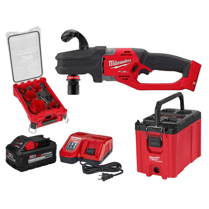 M18 FUEL 18-Volt Lithium-Ion Brushless 1/2 in. Hole Hawg Right Angle Drill Kit w/Quick-Lok & PACKOUT Accessory Kit - Super Arbor