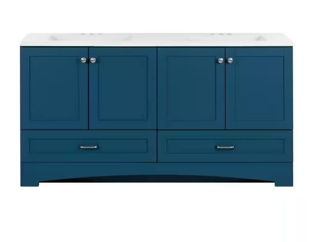 Lancaster 60 in. W x 19 in. D x 33 in. H Double Sink Bath Vanity in Admiral Blue with White Cultured Marble Top