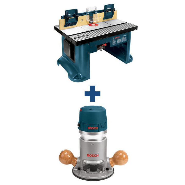 15 Amp Corded 27 in. x 18 in. Aluminum Router Table with Bonus 12 Amp Corded 2.25 HP Variable Speed Fixed-Base Router - Super Arbor