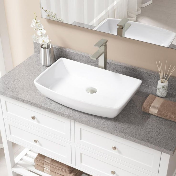 MR Direct Porcelain Vessel Sink in White with 721 Faucet and Pop-Up Drain in Brushed Nickel