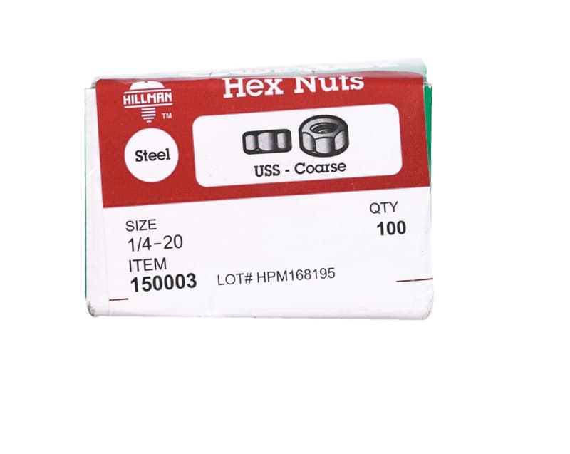 Hillman 1/4 in. Zinc-Plated Steel USS Hex Nut, 100-Pack