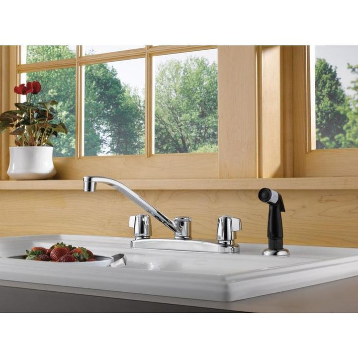 Peerless Chrome 2-Handle Deck-Mount Low-Arc Handle Kitchen Faucet (Deck Plate Included)