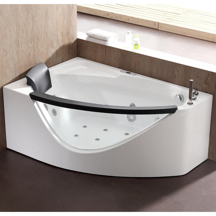 59 in. Acrylic Right Drain Corner Apron Front Whirlpool Bathtub in White - Super Arbor