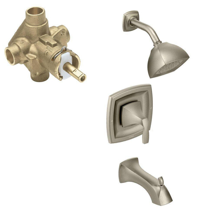 Voss Single-Handle 1-Spray Posi-Temp Tub and Shower Faucet Trim Kit with Valve in Brushed Nickel (Valve Included) - Super Arbor