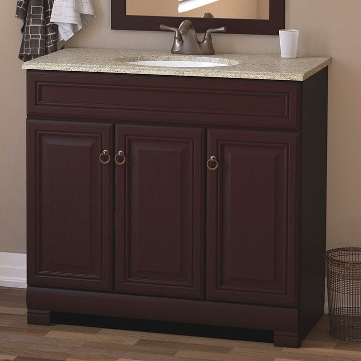 Style Selections Gladmere 36.5-in Java Single Sink Bathroom Vanity with Nutmeg Solid Surface Top