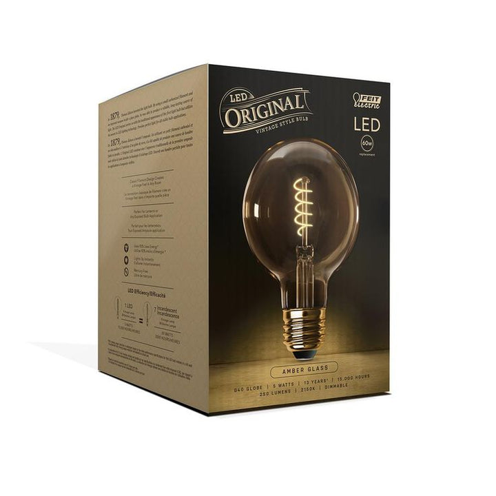 Feit Electric 60-Watt Equivalent G40 Dimmable LED Amber Glass Vintage Edison Light Bulb with Spiral Filament Warm White (2-Pack)