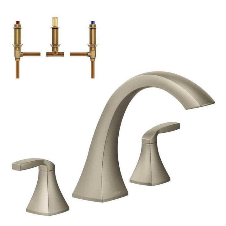 Voss 2-Handle Deck-Mount High Arc Roman Tub Faucet Trim Kit with Valve in Brushed Nickel