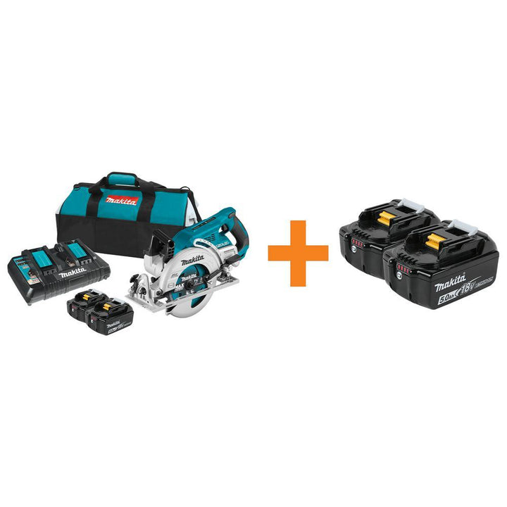 18-Volt X2 LXT Lithium-Ion (36-Volt) Brushless Cordless Rear Handle 7-1/4 in. Circular Saw w/BONUS 5.0Ah Battery 2 Pack - Super Arbor