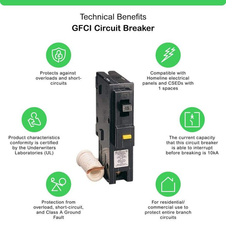 Square D Homeline 15 Amp Single-Pole GFCI Circuit Breaker