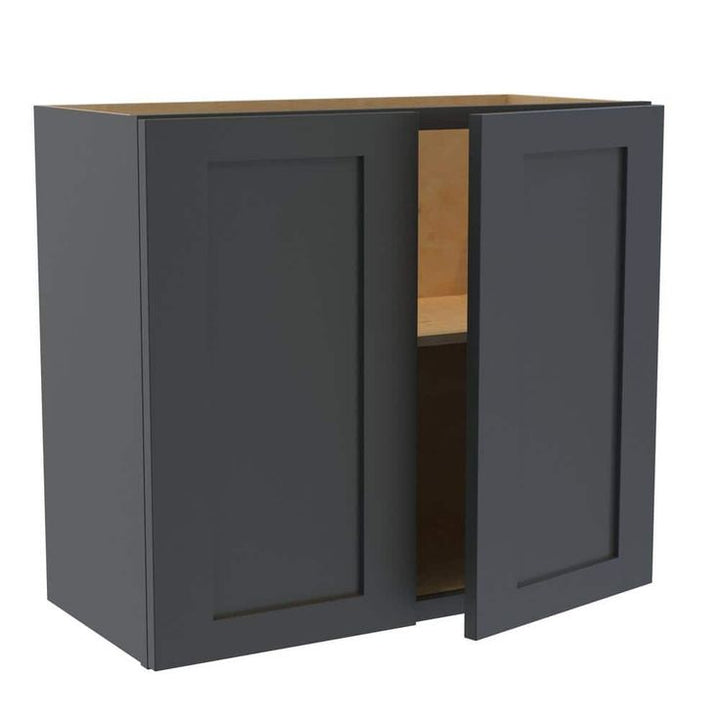 Home Decorators Collection Newport 27 in. W x 12 in. D x 24 in. H Assembled Plywood Wall Bridge Kitchen Cabinet in Deep Onyx with Soft Close
