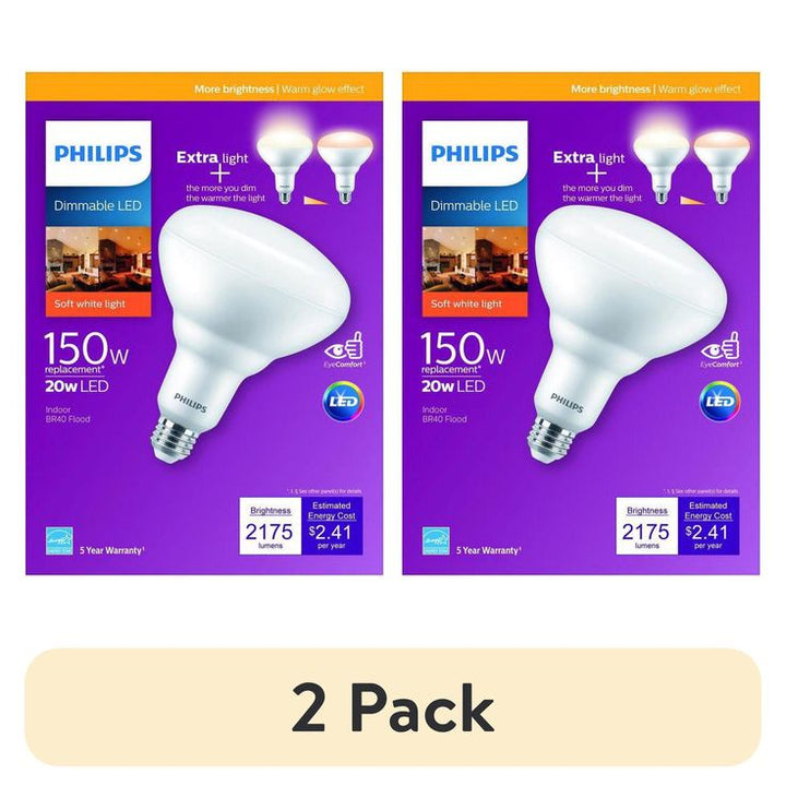 Philips 150-Watt Equivalent BR40 Dimmable with Warm Glow Dimming Effect Energy Saving LED Light Bulb Soft White (2700K) (2-Pack)